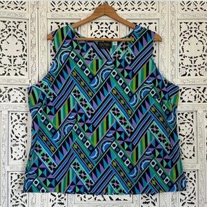 Y2K Bob Mackie Wearable Art Artsy Colorful Geometric Retro Blouse Sz‎ XL